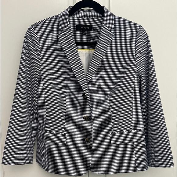 Talbots Blue & White Gingham Check Three Button Blazer Jacket Size 8 - Picture 1 of 10